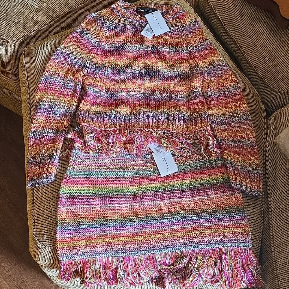 NWT Oscar de la Renta Knit Fringe Mini Skirand TOP COMBO.
